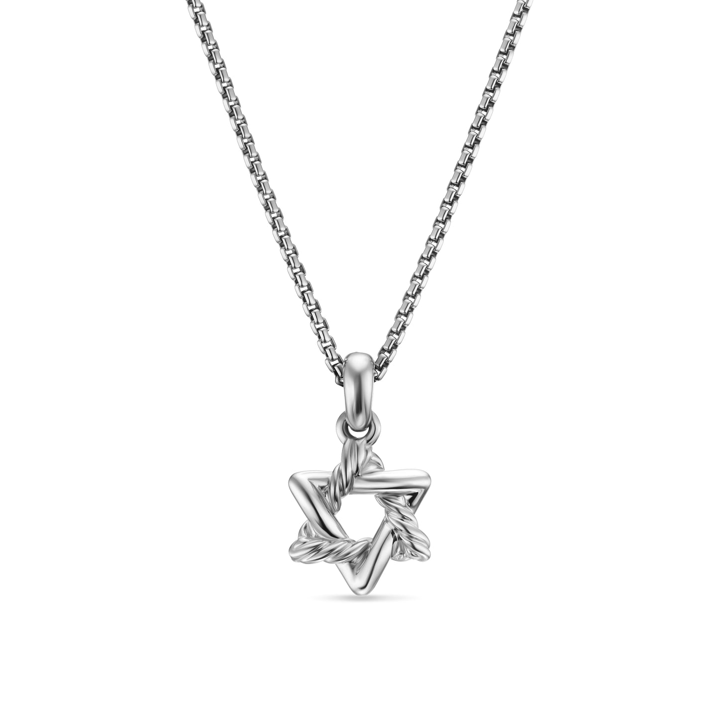 Star of David Pendant Necklace in Sterling Silver with Diamonds, 9.6mm