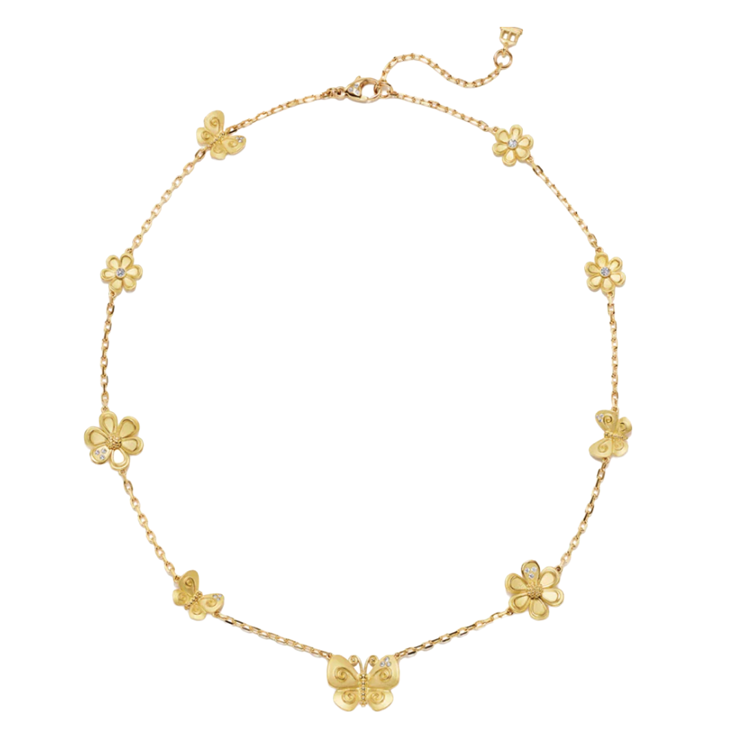 Alternating Gold Flower and Butterfly Necklace