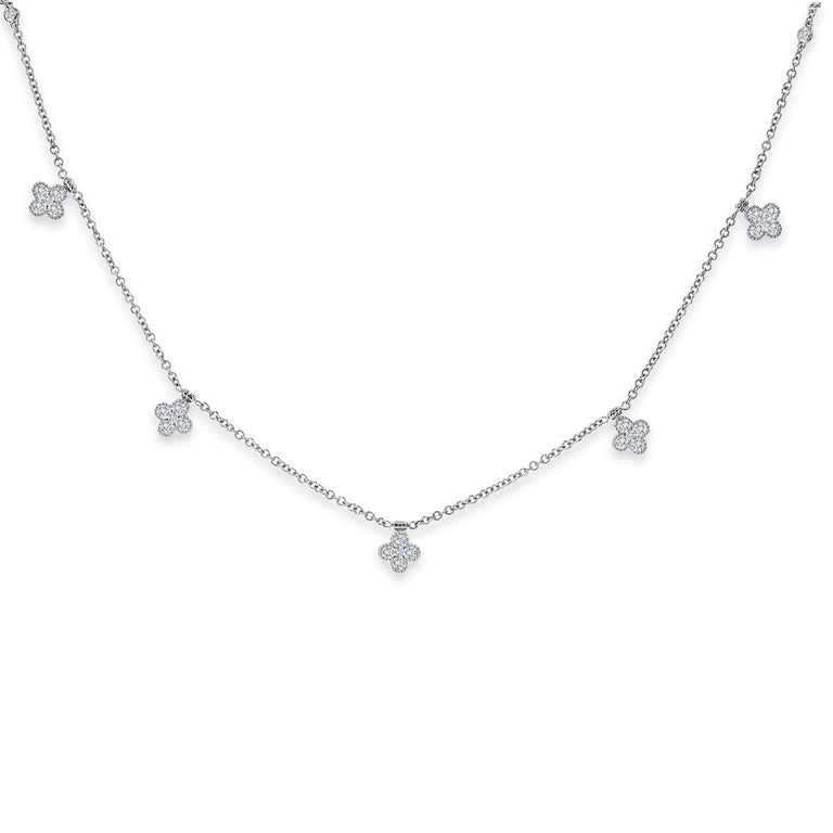 5-Station Diamond Clover Dangle Necklace