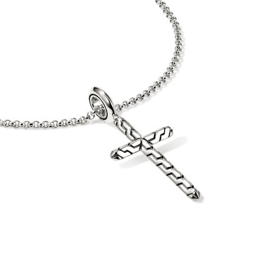 Sterling Silver Cross Pendant Necklace with Diamonds