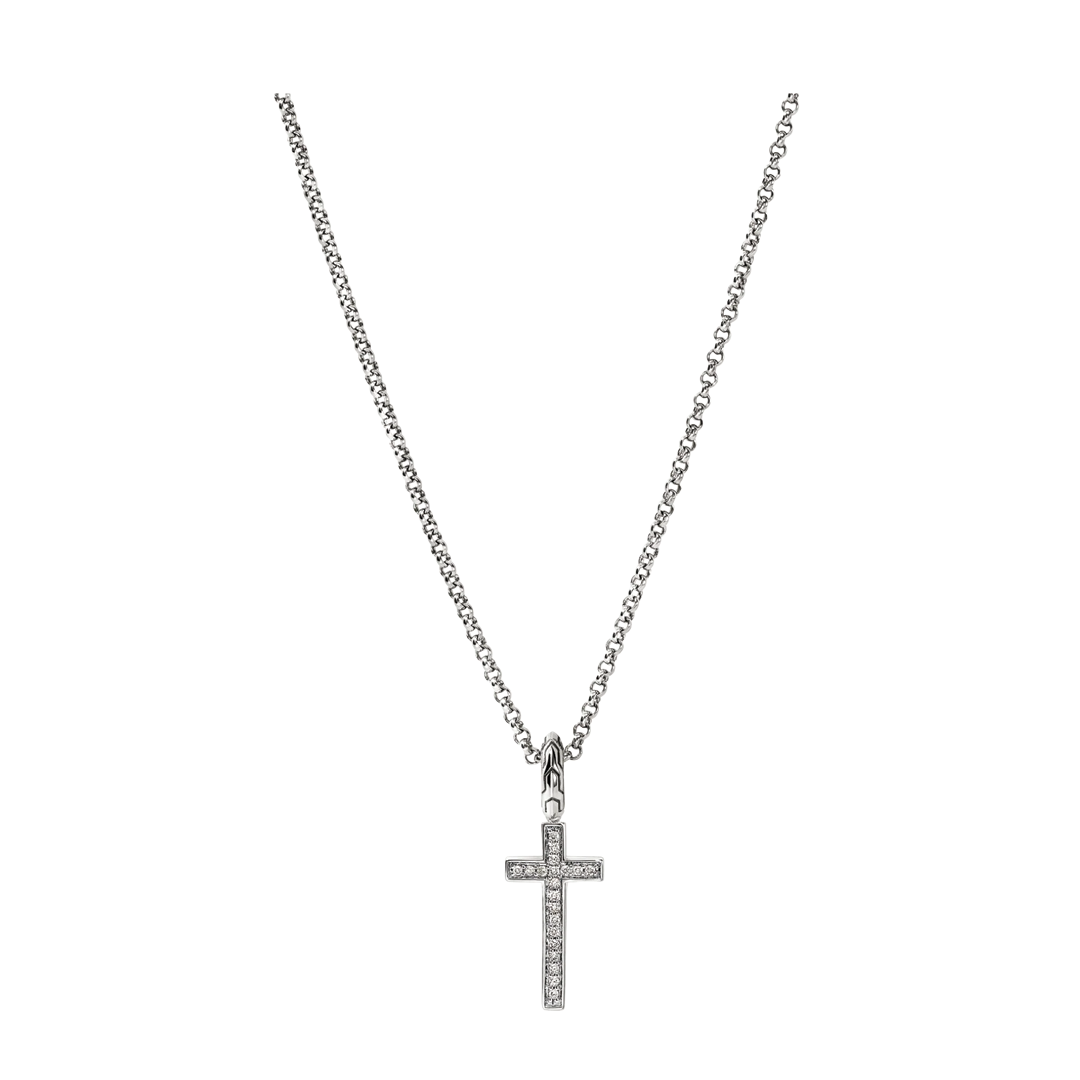 Sterling Silver Cross Pendant Necklace with Diamonds