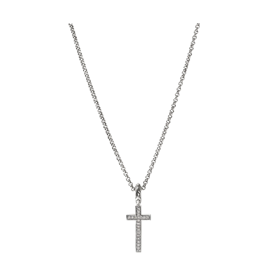 Sterling Silver Cross Pendant Necklace with Diamonds