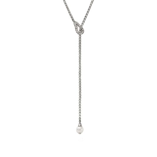 'Surf' Y Necklace with Freshwater Cultured Pearl and Pave Diamonds