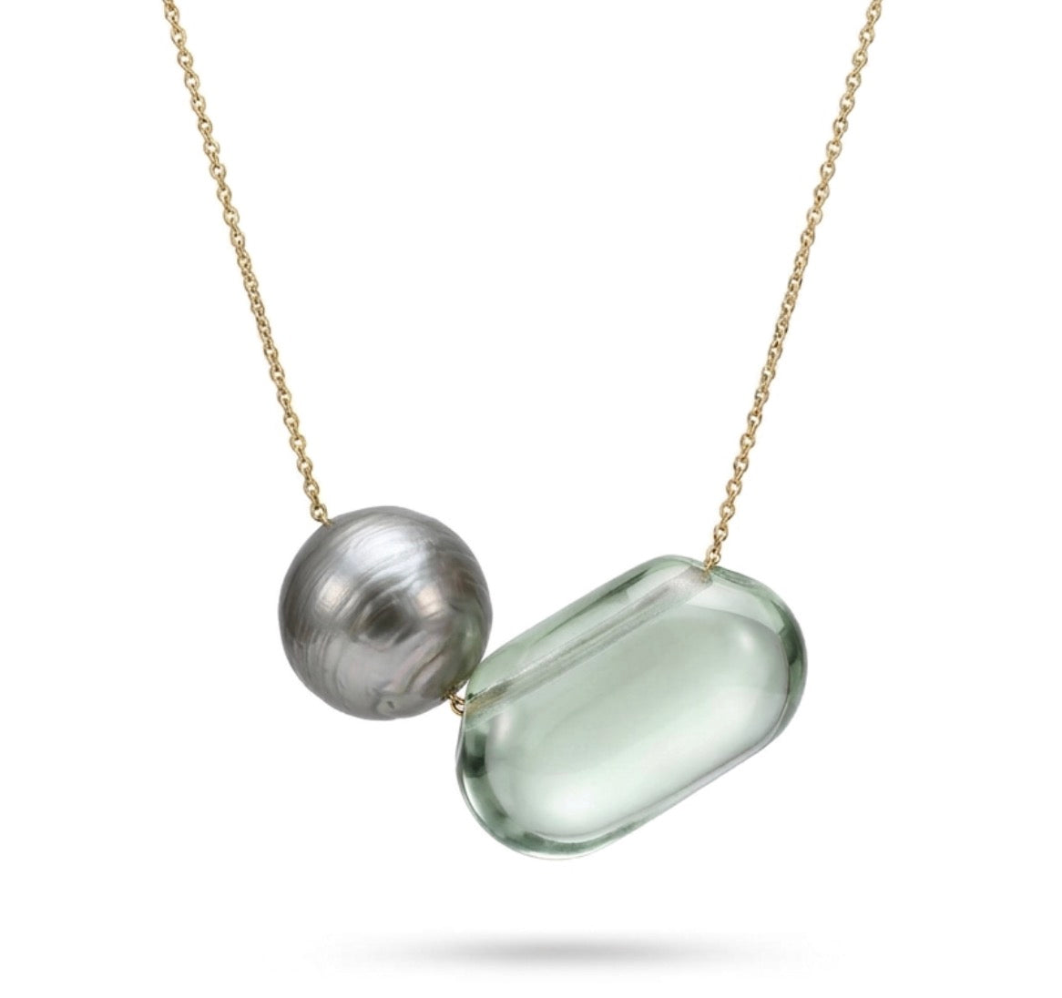 Green Amethyst and Pearl Trade Bead Necklace