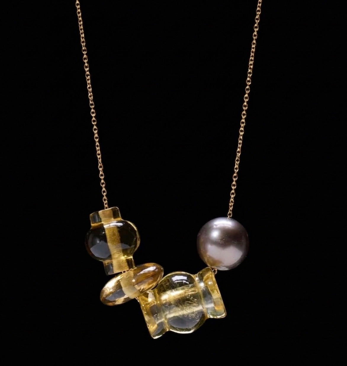 Citrine and Tahitian Pearl Trade Bead Necklace
