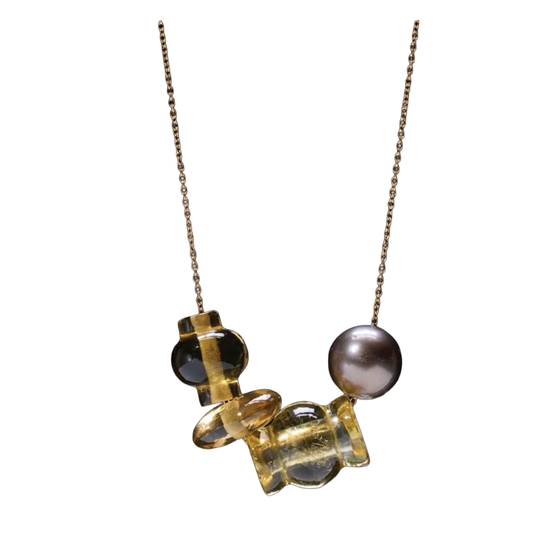 Citrine and Tahitian Pearl Trade Bead Necklace