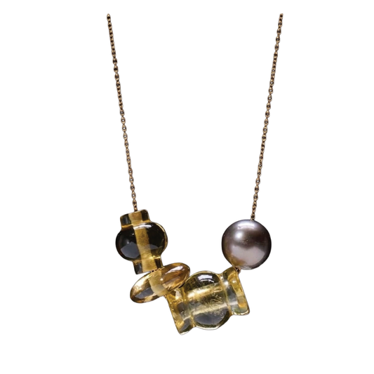 Citrine and Tahitian Pearl Trade Bead Necklace