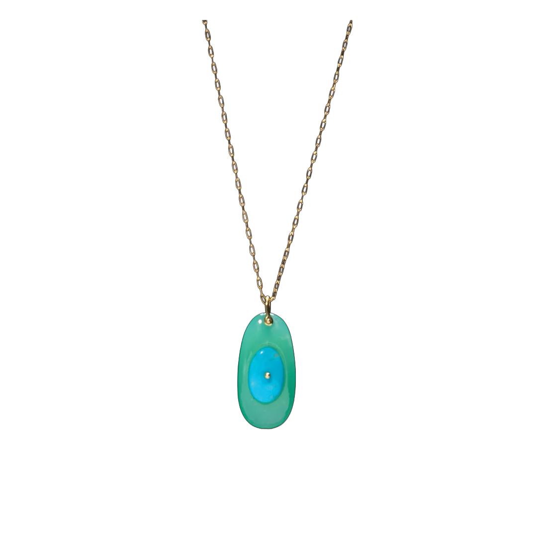 Chrysoprase and Turquoise Button Necklace