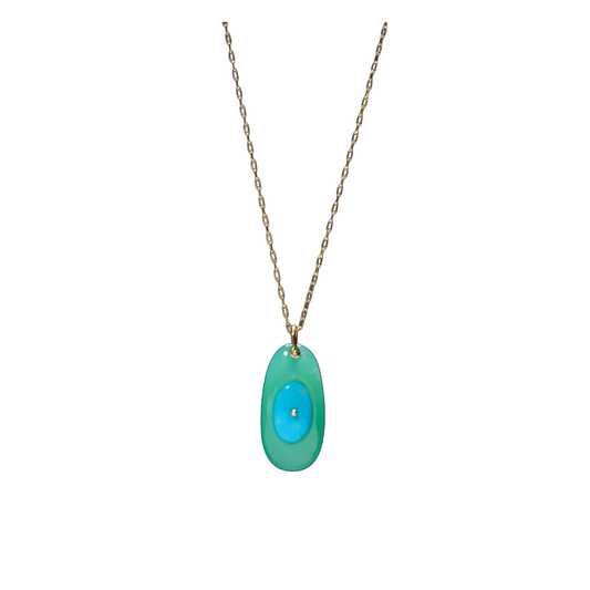 Chrysoprase and Turquoise Button Necklace