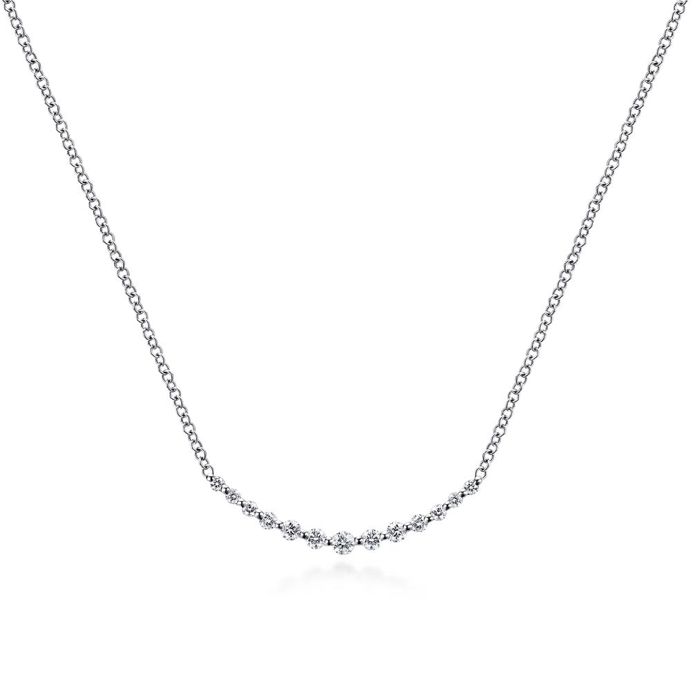 Diamond Curved bar Necklace in 14Kt White Gold