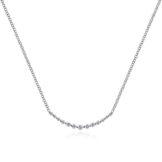 Diamond Curved bar Necklace in 14Kt White Gold