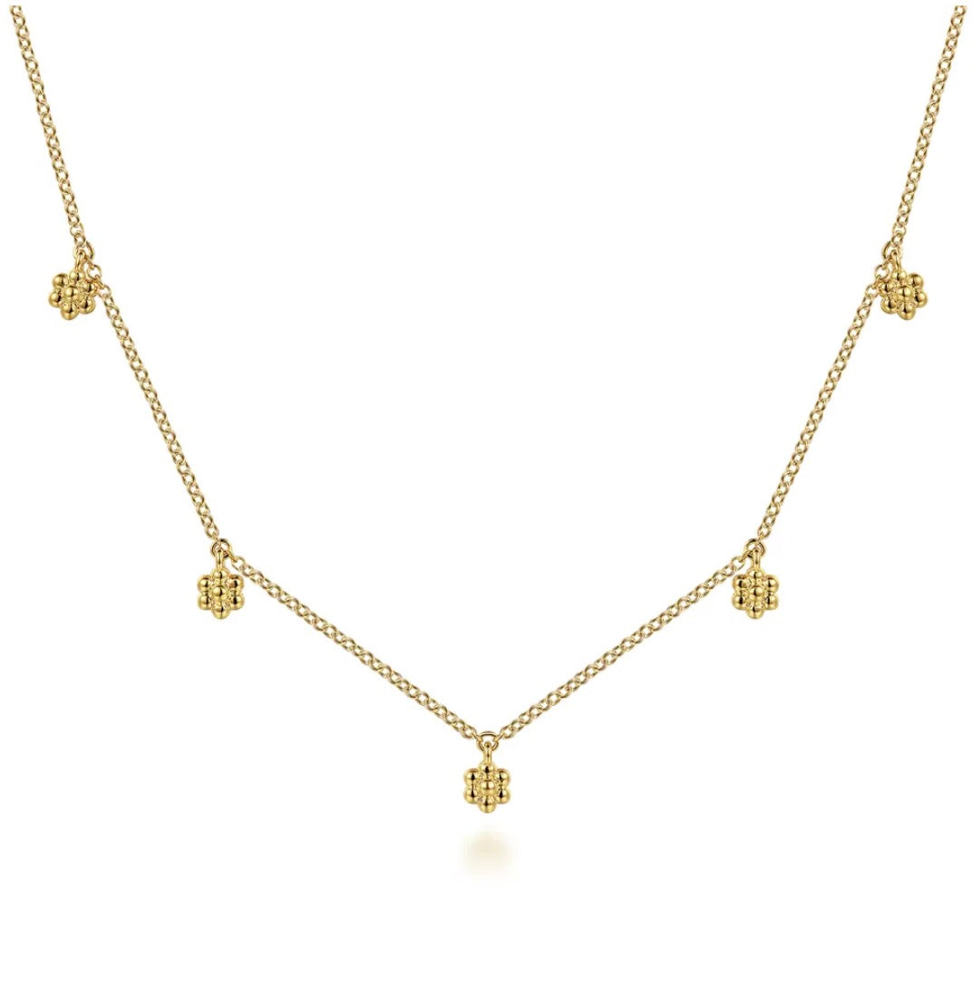 Gold Flower Drop Station Necklace