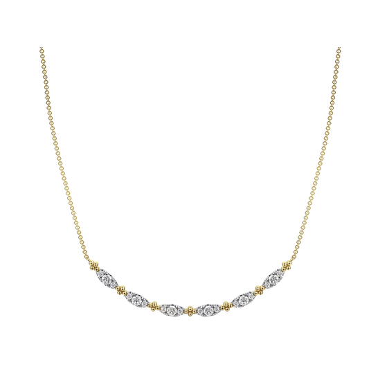 Diamond and Gold Bead Curved Bar Necklace