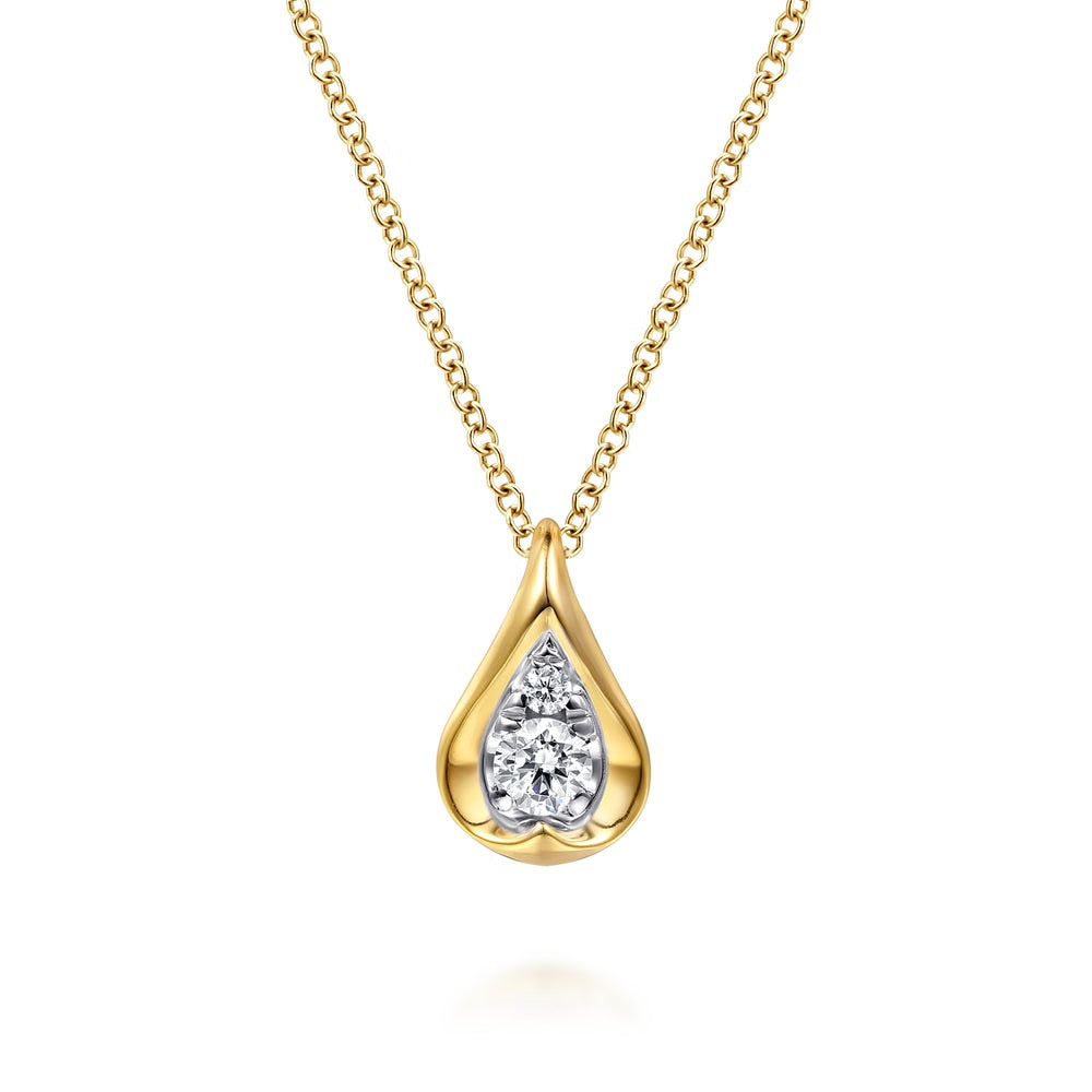 Diamond Teardrop Pendant Necklace in 14K Yellow and White Gold