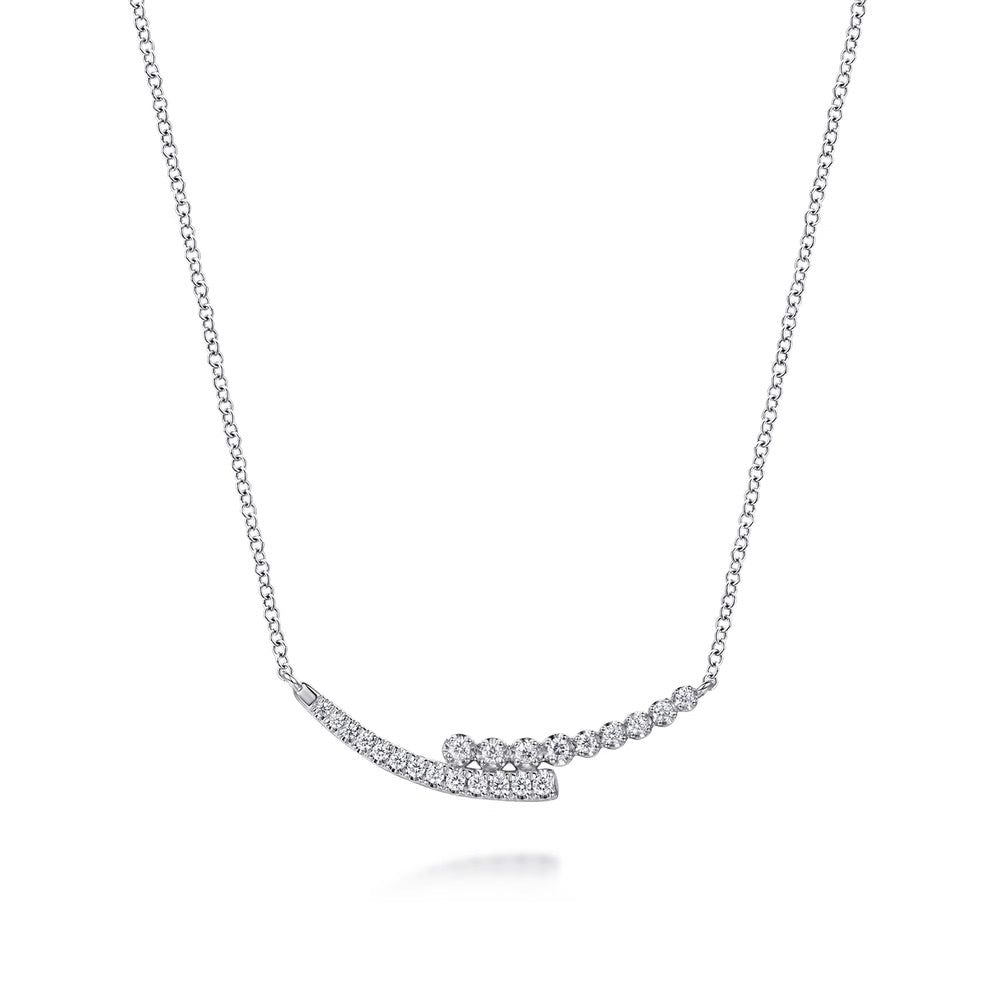 Diamond Bypass Bar Necklace in White Gold