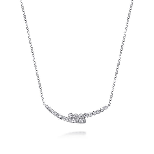 Diamond Bypass Bar Necklace in White Gold