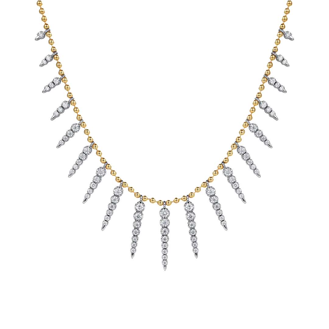 Bead Chain Bujukan and Diamond Spike Droplet Necklace