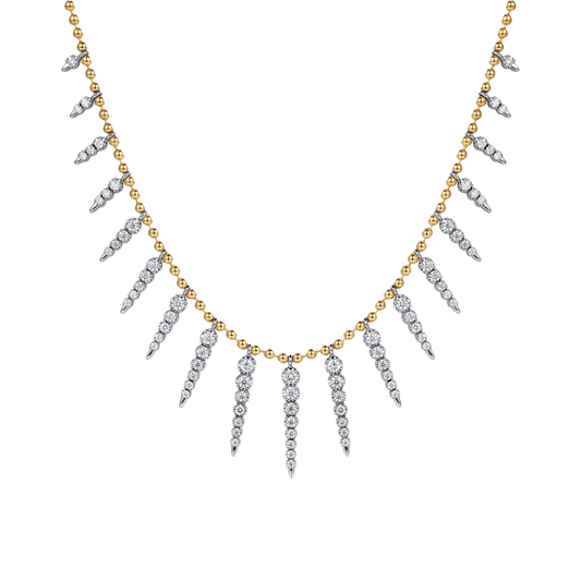 Bead Chain Bujukan and Diamond Spike Droplet Necklace