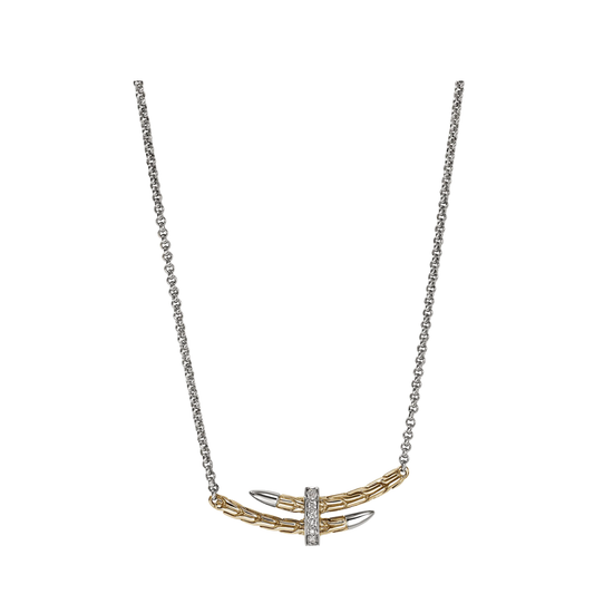 Sterling Silver and Gold Spear Station Necklace with Diamonds