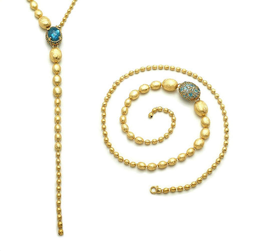 Dancing In The Rain Reverse Lariat Necklace with Multi Colored Gems
