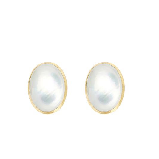 Medium 'Muse' Stud Earrings in Mother-of-Pearl and Rock Crystal in 18K Yellow Gold
