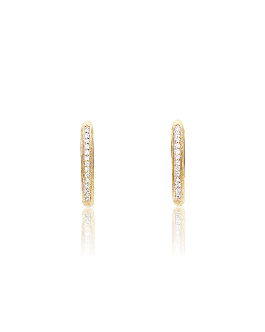 Hand Engraved Gold and Diamond Small Hoop Earrings