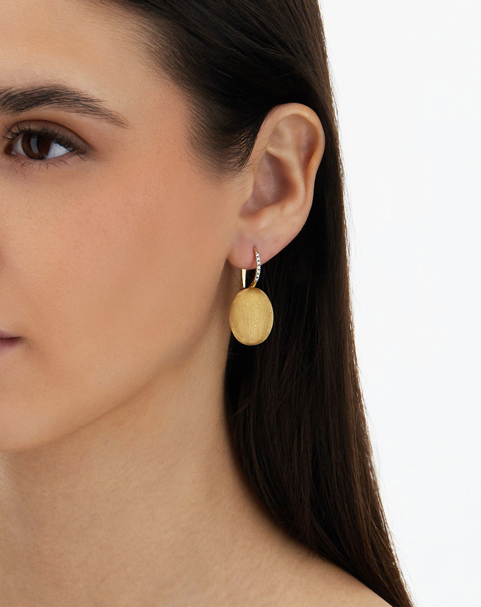 Ciliegine Large Earrings In Engraved Gold and Diamonds