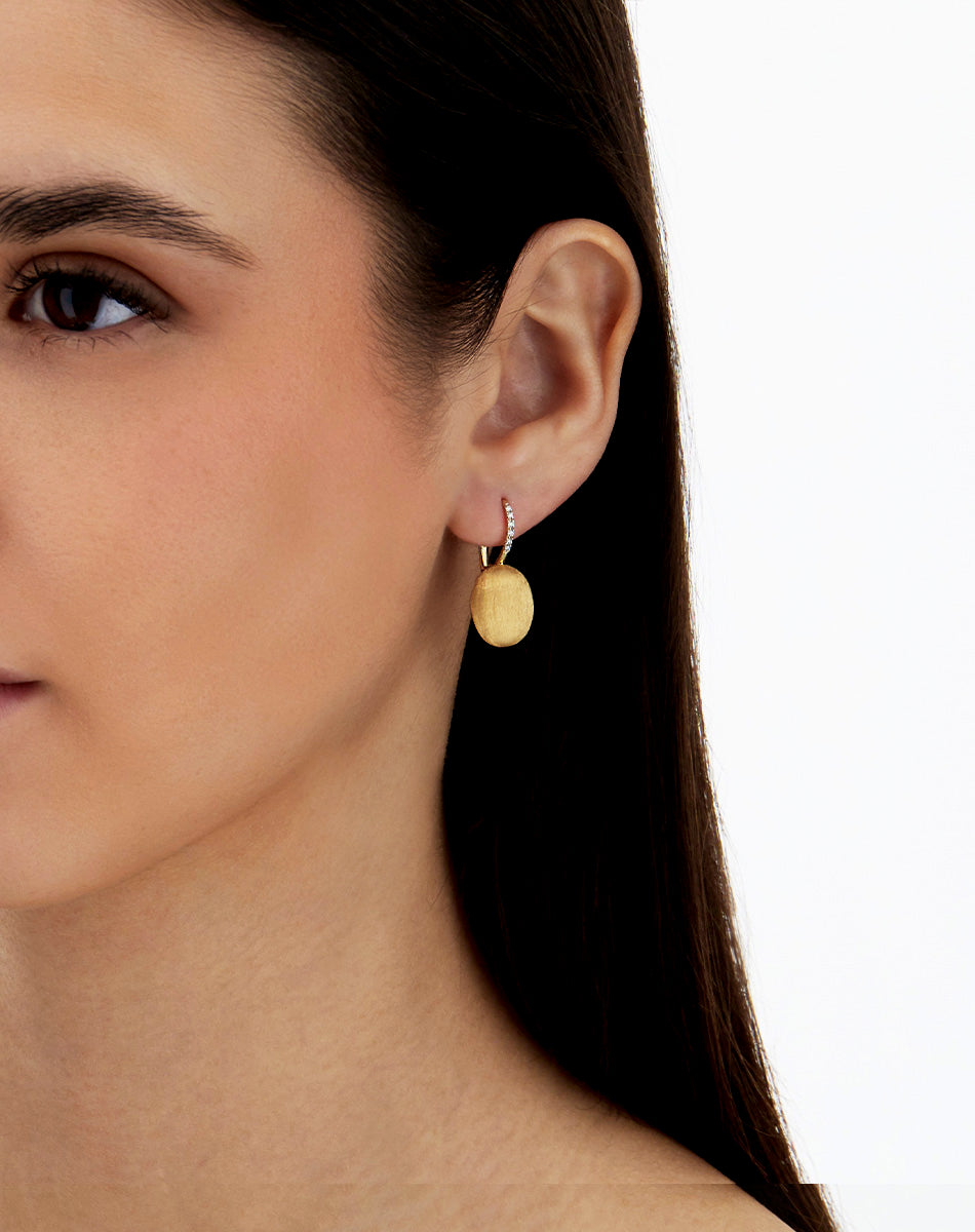Ciliegine Medium Earrings In Engraved Gold And Diamonds