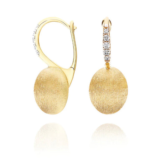 Hand Engraved Gold Ball Drop Earrings with Diamonds