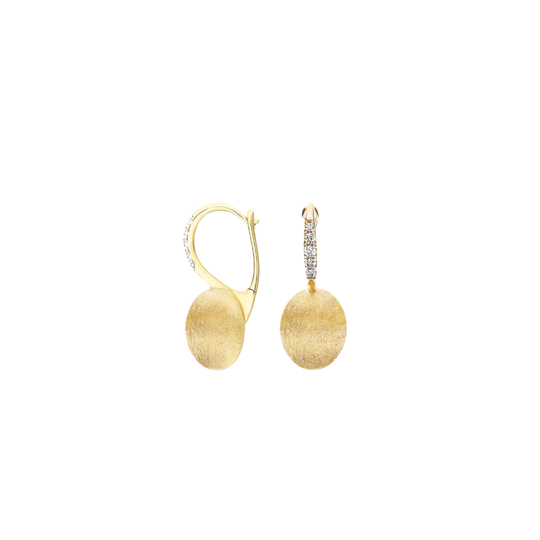 Hand Engraved Gold Ball Drop Earrings with Diamonds