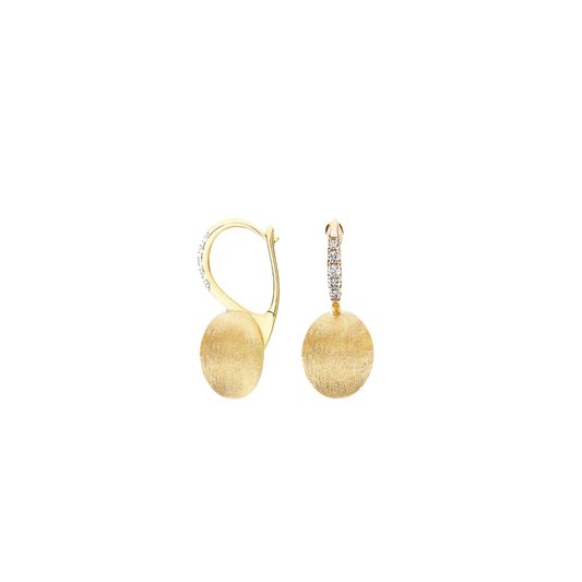 Hand Engraved Gold Ball Drop Earrings with Diamonds