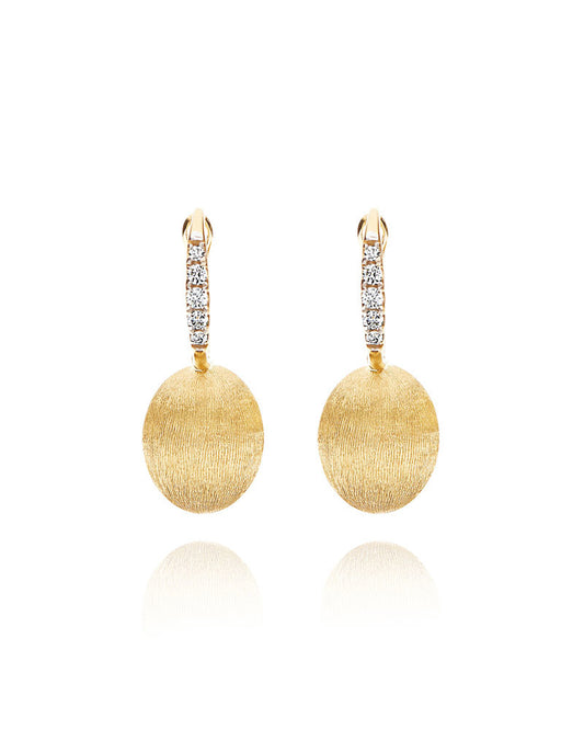 Hand Engraved Gold Ball Drop Earrings with Diamonds