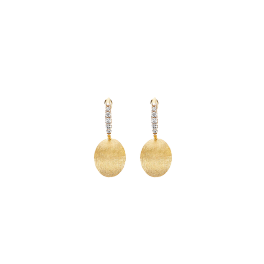 Hand Engraved Gold Ball Drop Earrings with Diamonds