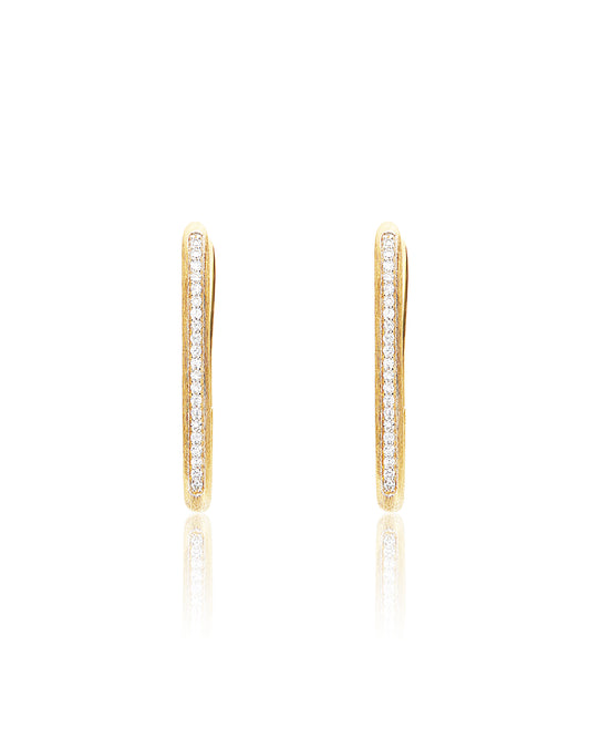 Hand Engraved Gold and Diamond Medium Hoop Earrings