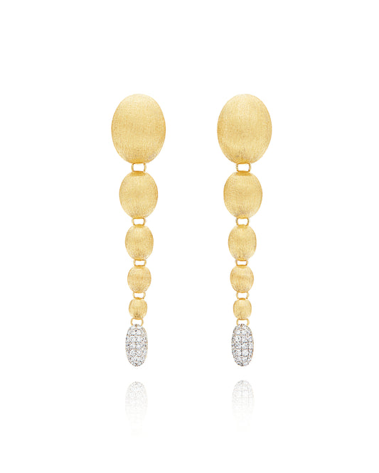 Hand Engraved Drop Earrings with Pavé Diamonds