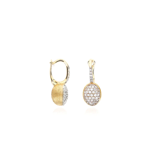 Hand Engraved Small Gold and Diamond Drop Earrings