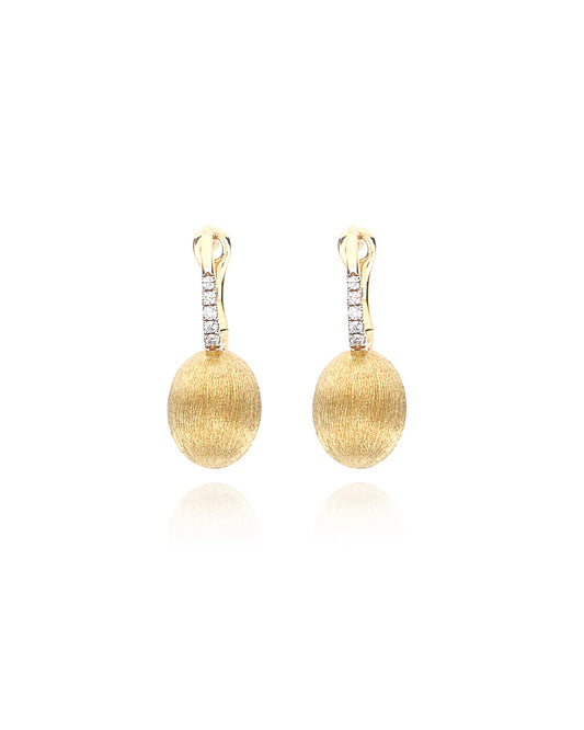 Hand Engraved Gold Baby Ciliegine Boule Drop Earrings with Diamonds