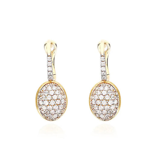 Hand Engraved Gold Baby Ciliegine Boule Drop Earrings with Diamonds