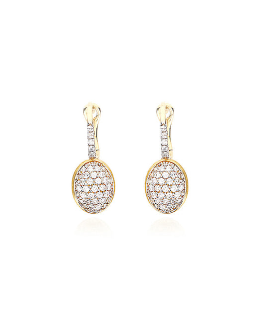 Hand Engraved Gold Baby Ciliegine Boule Drop Earrings with Diamonds