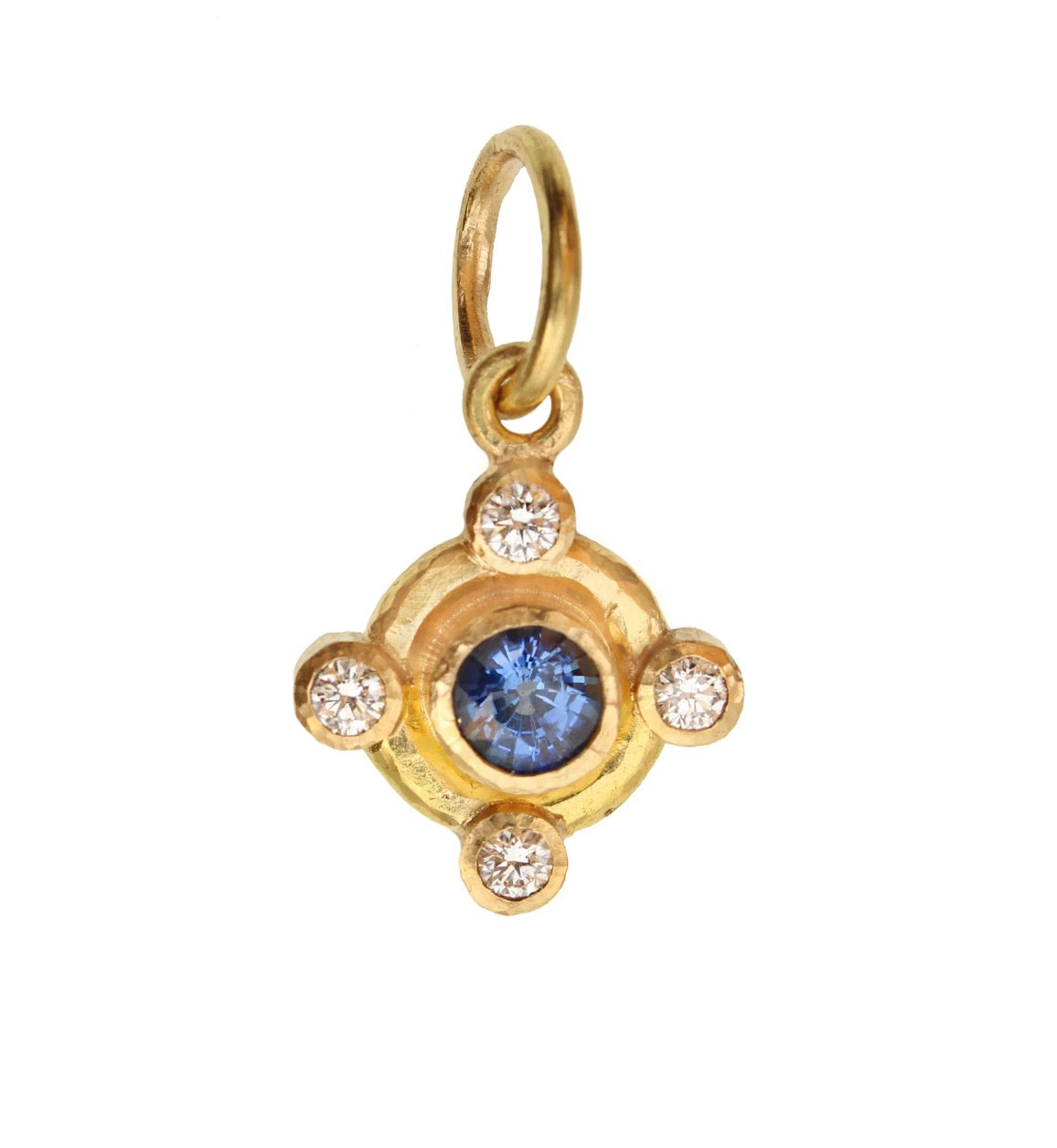 Blue Sapphire and Diamonds Jump Ring Pendant