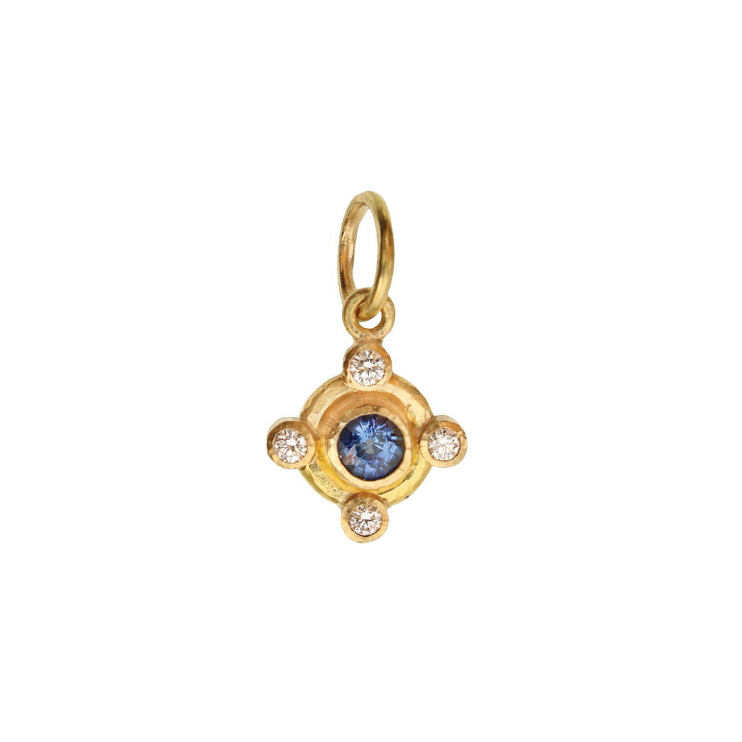 Blue Sapphire and Diamonds Jump Ring Pendant