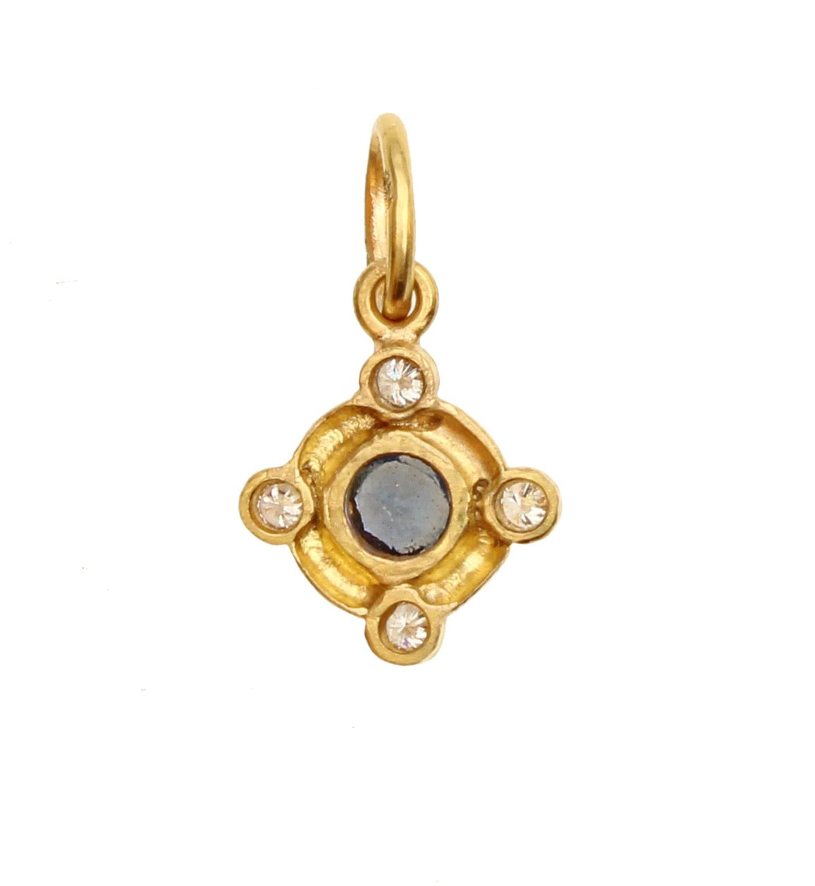 Blue Sapphire and Diamonds Jump Ring Pendant