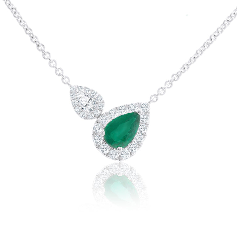 Pear Shaped Emerald and Diamond Necklace