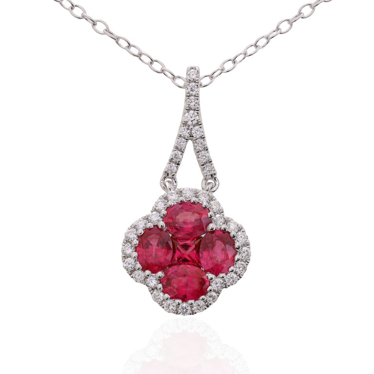 Clover Pendant Necklace with Rubies and Diamonds