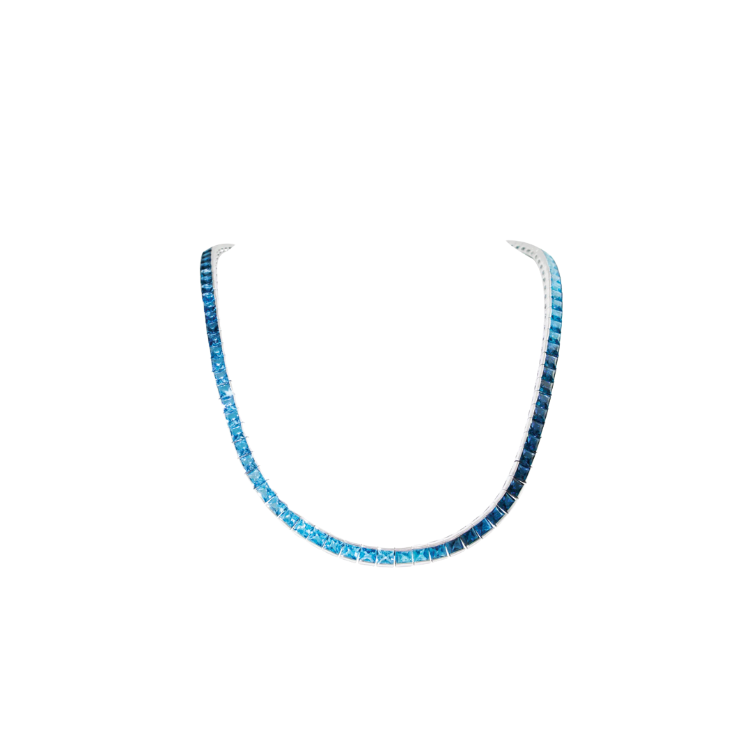 Straight Line Necklace with Blue Topaz