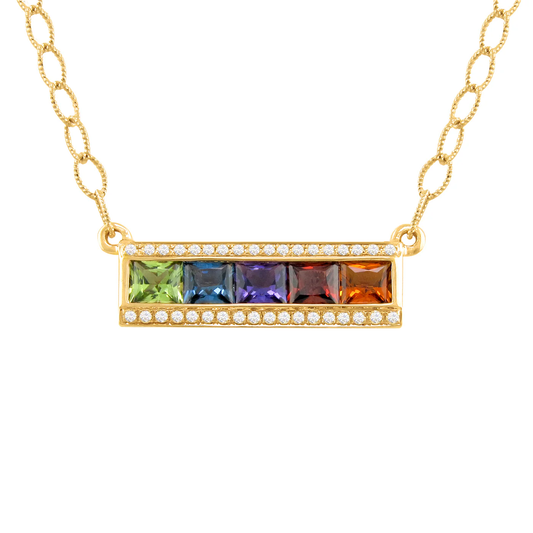 Bar Necklace with Multicolored Gemstones