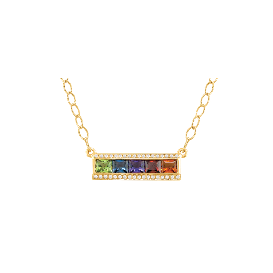 Bar Necklace with Multicolored Gemstones