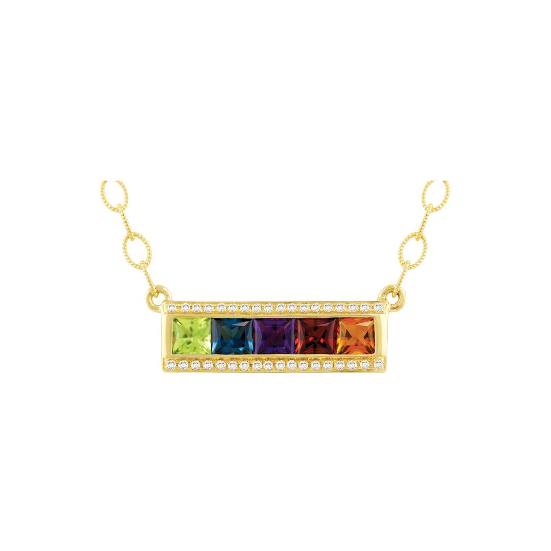 Bar Necklace with Multicolored Gemstones