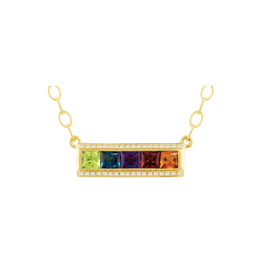 Bar Necklace with Multicolored Gemstones