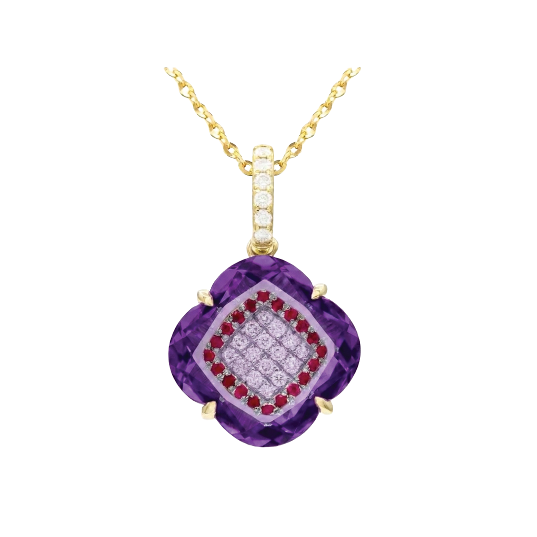 Amethyst and Ruby Necklace with Pave Diamonds